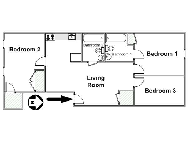 New York 3 Bedroom roommate share apartment - apartment layout  (NY-17144)