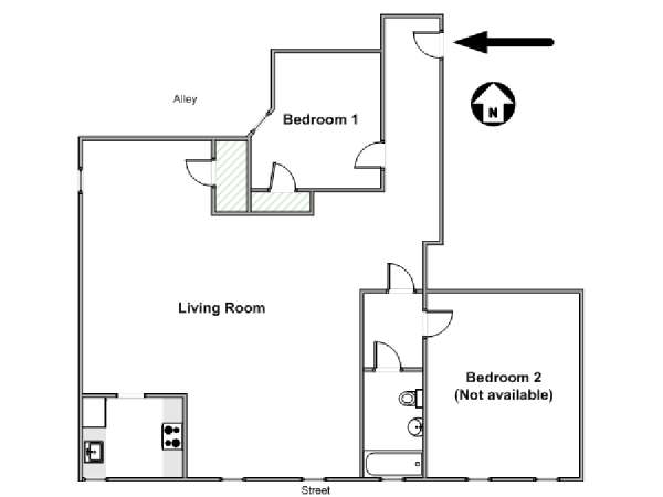 New York 2 Camere da letto stanza in affitto - piantina approssimativa dell' appartamento  (NY-17170)