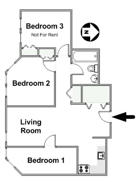 New York 3 Bedroom roommate share apartment - apartment layout  (NY-17173)
