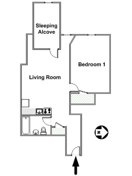 New York 1 Camera da letto appartamento - piantina approssimativa dell' appartamento  (NY-17186)
