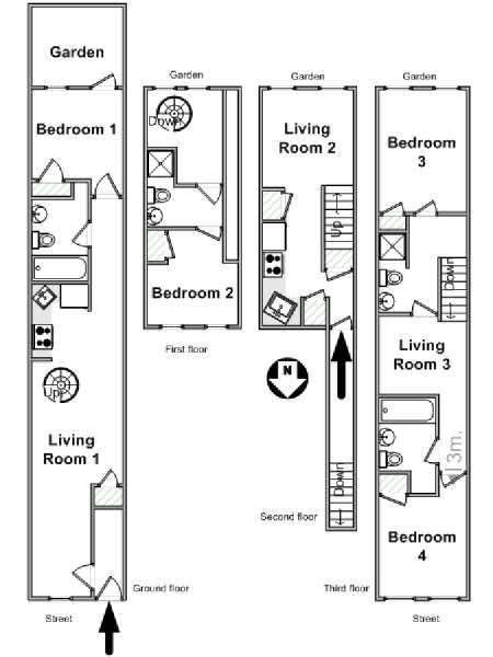 New York 4 Camere da letto - Duplex appartamento - piantina approssimativa dell' appartamento  (NY-17189)