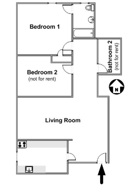 New York 2 Camere da letto stanza in affitto - piantina approssimativa dell' appartamento  (NY-17206)