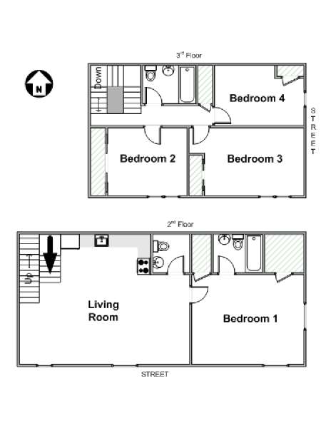 New York 4 Bedroom - Duplex roommate share apartment - apartment layout  (NY-17217)