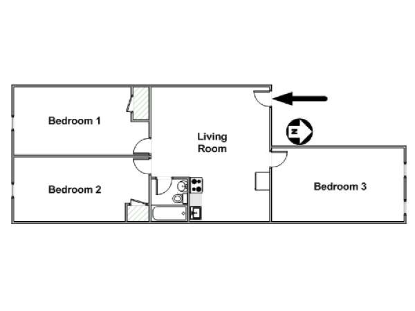 New York 3 Camere da letto stanza in affitto - piantina approssimativa dell' appartamento  (NY-17252)