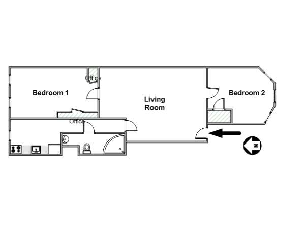 New York 2 Camere da letto stanza in affitto - piantina approssimativa dell' appartamento  (NY-17267)