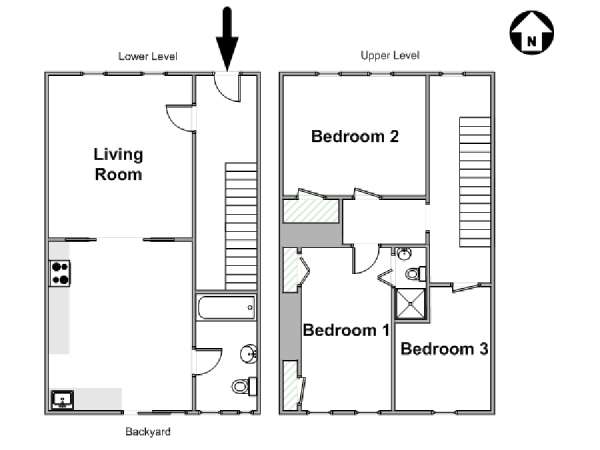 New York 3 Bedroom - Duplex roommate share apartment - apartment layout  (NY-17292)