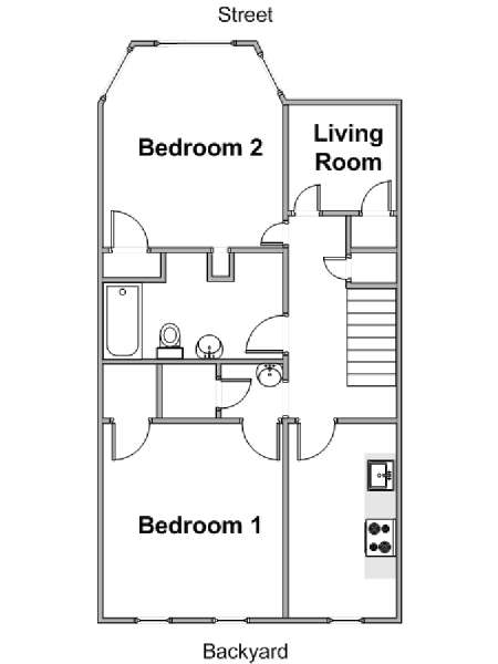New York 2 Bedroom - Triplex apartment - apartment layout  (NY-17300)
