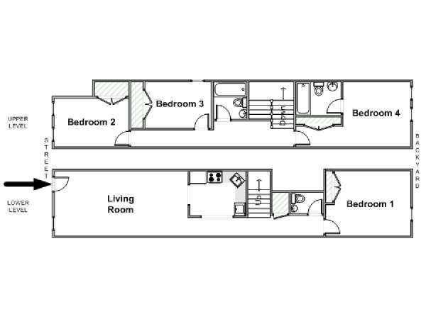 New York 4 Camere da letto - Duplex appartamento - piantina approssimativa dell' appartamento  (NY-17325)