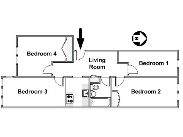 New York 4 Bedroom roommate share apartment - apartment layout  (NY-17357)