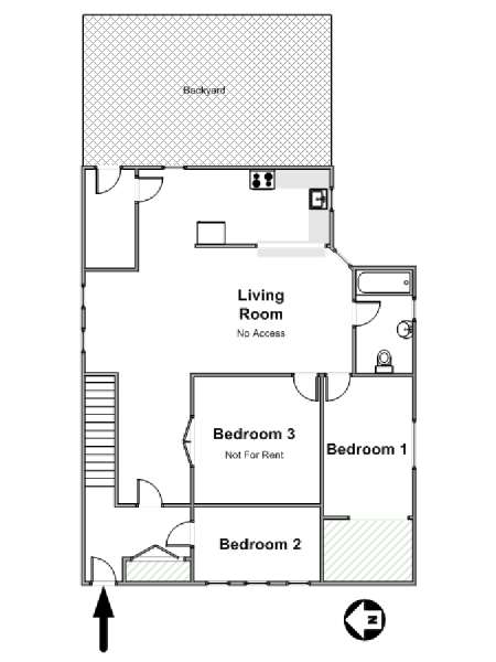 New York 3 Bedroom roommate share apartment - apartment layout  (NY-17378)