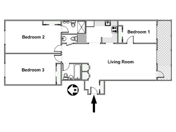 New York 3 Camere da letto appartamento - piantina approssimativa dell' appartamento  (NY-17386)