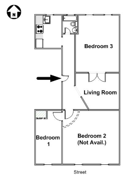 New York 3 Bedroom roommate share apartment - apartment layout  (NY-17460)