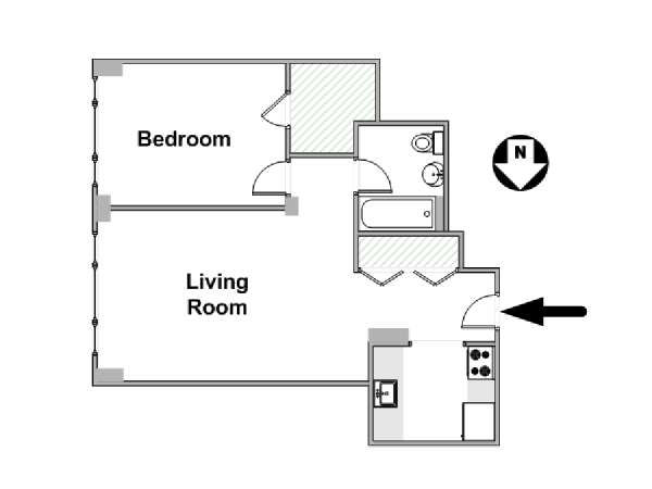 New York 1 Camera da letto appartamento - piantina approssimativa dell' appartamento  (NY-17462)