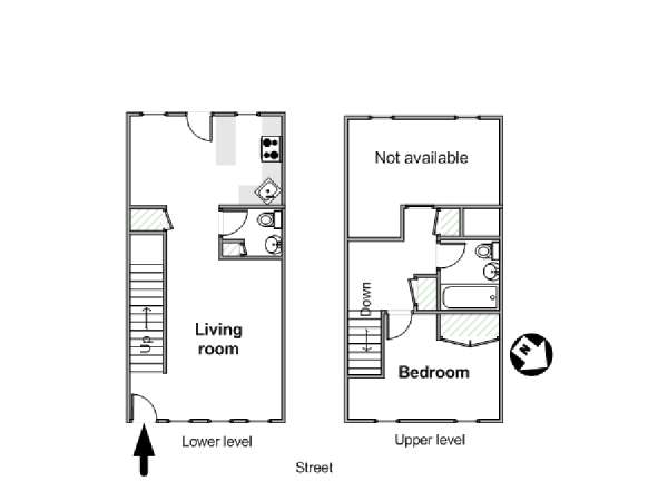 New York 1 Camera da letto - Duplex appartamento - piantina approssimativa dell' appartamento  (NY-17581)