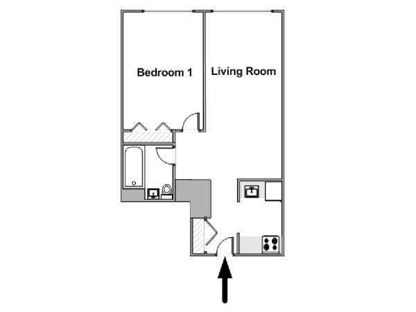 New York 1 Camera da letto appartamento - piantina approssimativa dell' appartamento  (NY-17592)