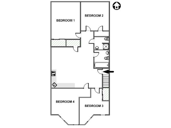 New York 4 Camere da letto appartamento - piantina approssimativa dell' appartamento  (NY-17603)