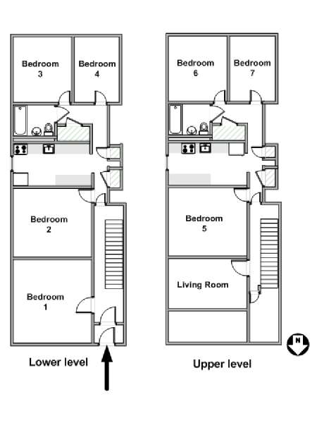 New York 7 Bedroom - Duplex roommate share apartment - apartment layout  (NY-17920)