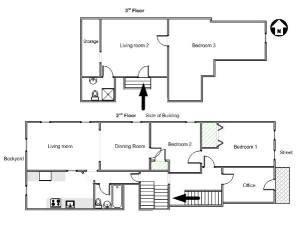 New York T4 - Duplex logement location appartement - plan schématique  (NY-17927)