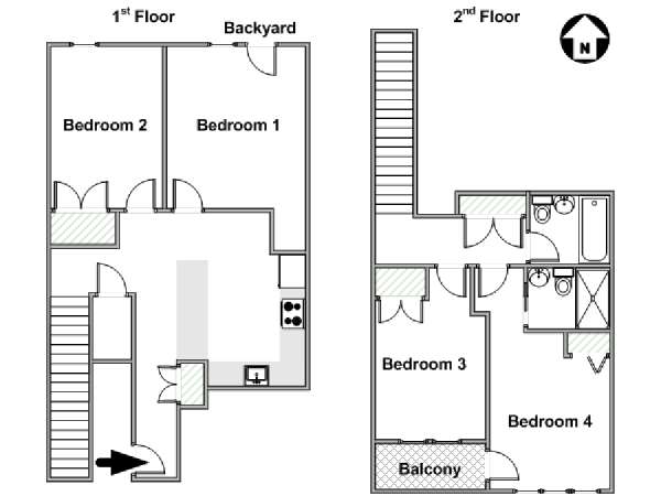 New York 4 Camere da letto - Duplex stanza in affitto - piantina approssimativa dell' appartamento  (NY-17967)