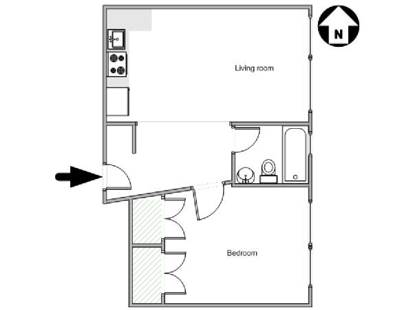 New York 1 Camera da letto appartamento - piantina approssimativa dell' appartamento  (NY-18012)