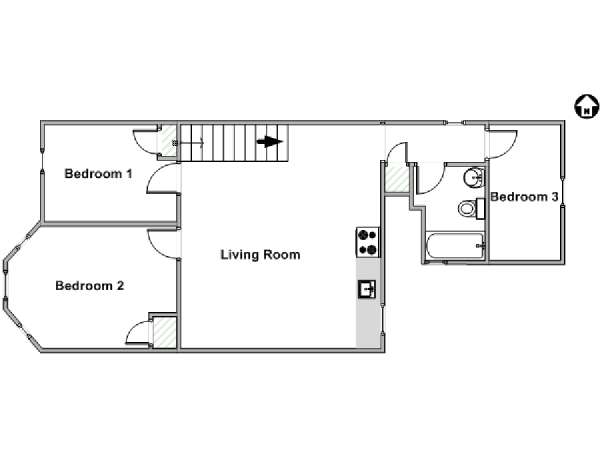 New York 3 Camere da letto appartamento - piantina approssimativa dell' appartamento  (NY-18026)