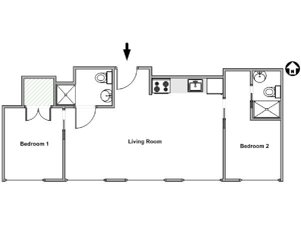 New York 2 Camere da letto appartamento - piantina approssimativa dell' appartamento  (NY-18032)