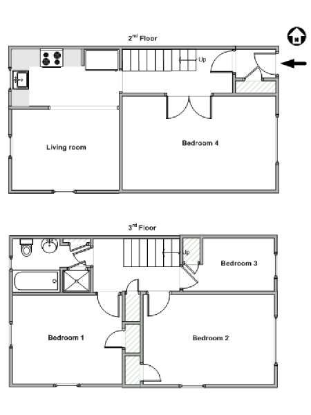 New York 4 Camere da letto stanza in affitto - piantina approssimativa dell' appartamento  (NY-18039)