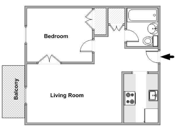 New York 1 Camera da letto appartamento - piantina approssimativa dell' appartamento  (NY-18076)