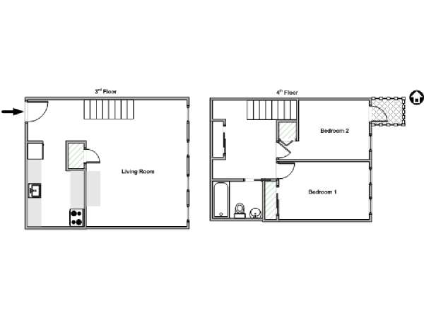 New York 2 Bedroom - Duplex apartment - apartment layout  (NY-18121)