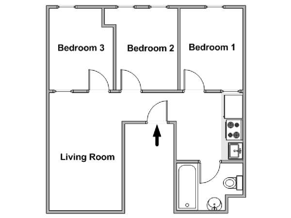 New York 3 Camere da letto stanza in affitto - piantina approssimativa dell' appartamento  (NY-18202)