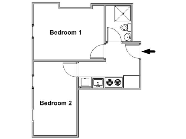 New York 2 Camere da letto stanza in affitto - piantina approssimativa dell' appartamento  (NY-18218)