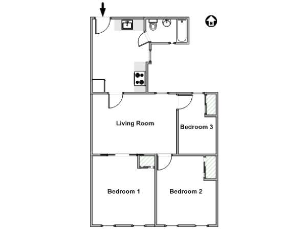 New York 3 Camere da letto appartamento - piantina approssimativa dell' appartamento  (NY-18223)