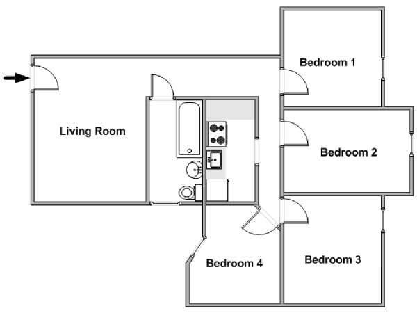 New York 4 Camere da letto stanza in affitto - piantina approssimativa dell' appartamento  (NY-18252)