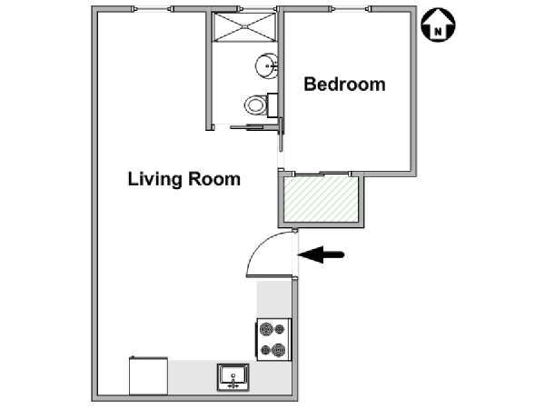 New York 1 Camera da letto appartamento - piantina approssimativa dell' appartamento  (NY-18259)