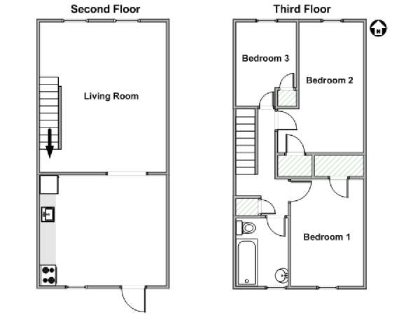 New York 3 Camere da letto - Duplex appartamento - piantina approssimativa dell' appartamento  (NY-18294)
