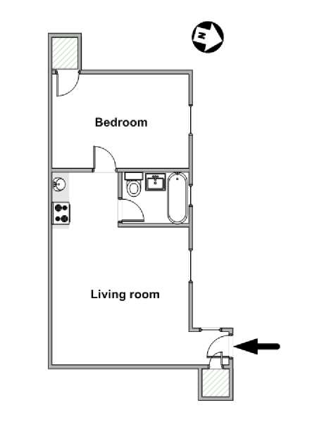 New York 1 Camera da letto appartamento - piantina approssimativa dell' appartamento  (NY-18395)