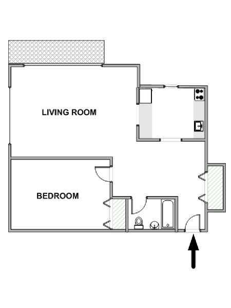 New York 1 Camera da letto appartamento - piantina approssimativa dell' appartamento  (NY-18423)