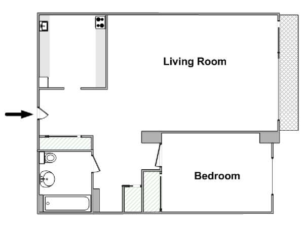 New York 1 Camera da letto appartamento - piantina approssimativa dell' appartamento  (NY-18432)