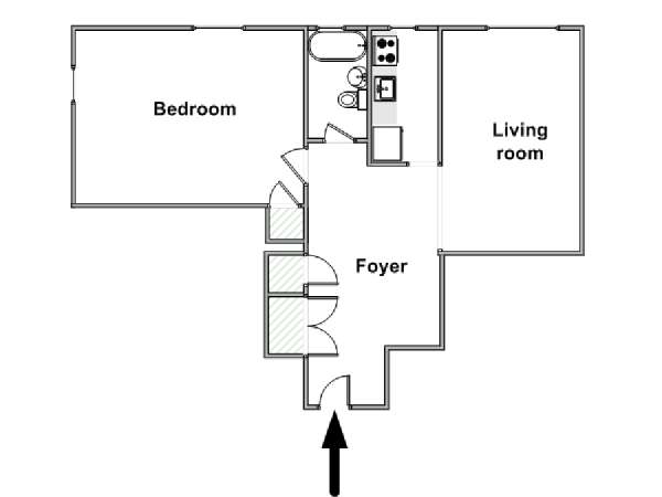 New York 1 Camera da letto appartamento - piantina approssimativa dell' appartamento  (NY-18462)