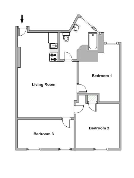New York 3 Camere da letto stanza in affitto - piantina approssimativa dell' appartamento  (NY-18532)