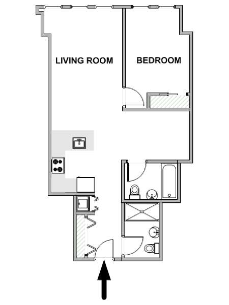 New York 1 Camera da letto appartamento - piantina approssimativa dell' appartamento  (NY-18780)