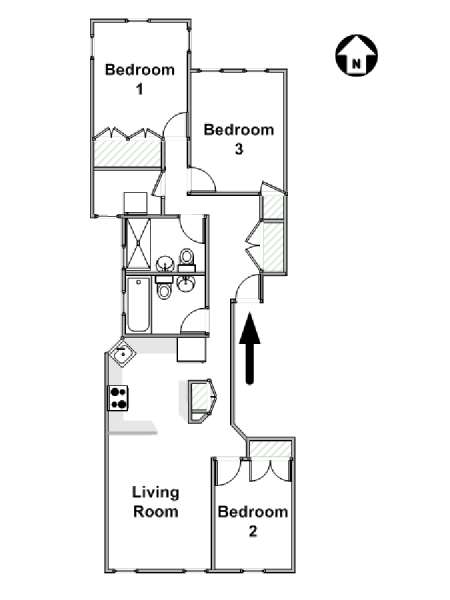 New York 3 Camere da letto appartamento - piantina approssimativa dell' appartamento  (NY-18812)
