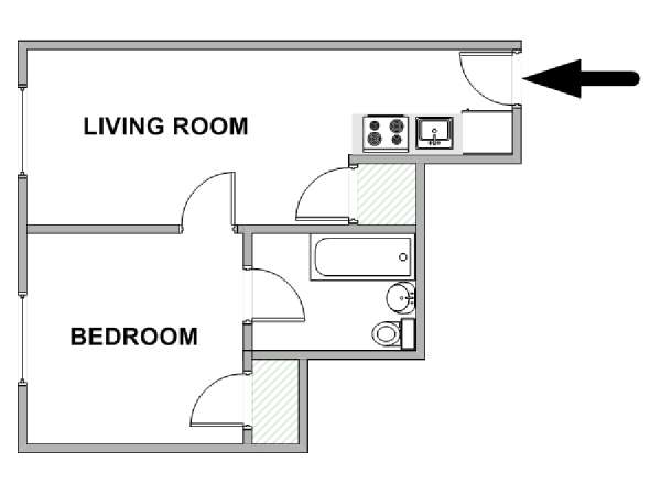 New York 1 Camera da letto appartamento - piantina approssimativa dell' appartamento  (NY-18820)