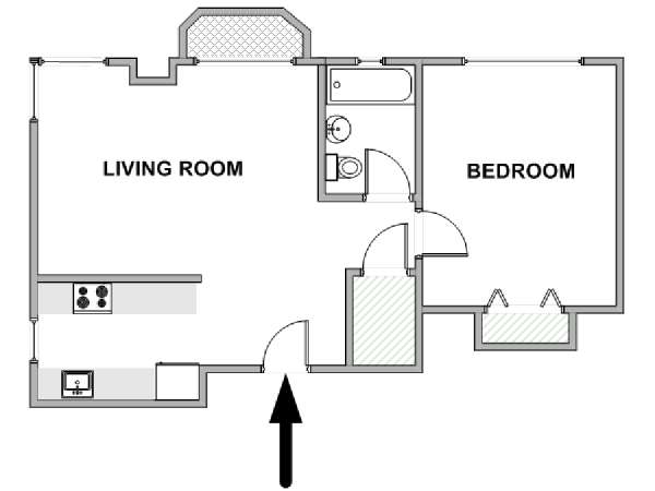 New York 1 Camera da letto appartamento - piantina approssimativa dell' appartamento  (NY-18823)