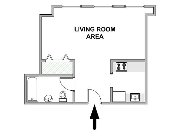 New York Monolocale appartamento - piantina approssimativa dell' appartamento  (NY-18848)