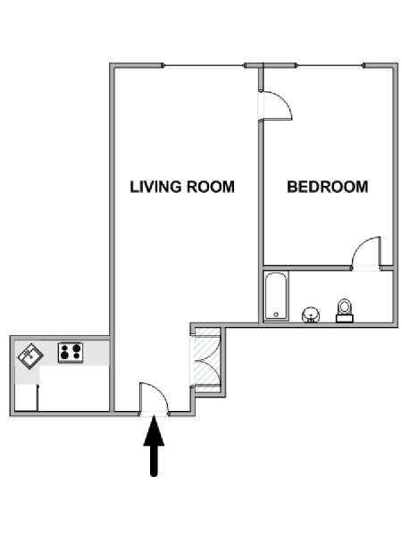 New York 1 Camera da letto appartamento - piantina approssimativa dell' appartamento  (NY-18852)