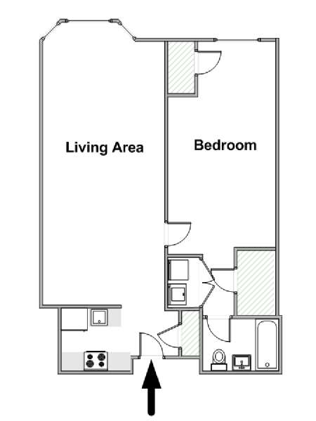 New York 1 Camera da letto appartamento - piantina approssimativa dell' appartamento  (NY-18956)