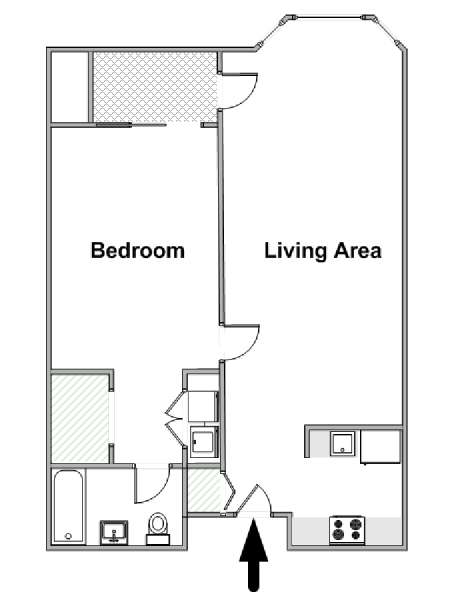 New York 1 Camera da letto appartamento - piantina approssimativa dell' appartamento  (NY-18964)