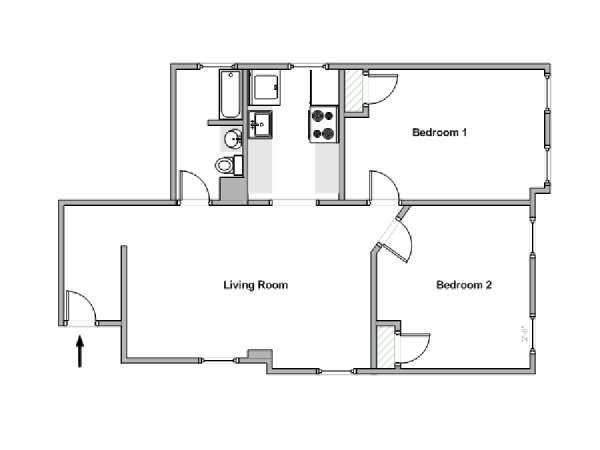 New York 2 Camere da letto stanza in affitto - piantina approssimativa dell' appartamento  (NY-18970)