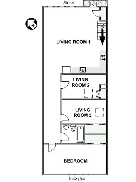 New York 1 Camera da letto appartamento - piantina approssimativa dell' appartamento  (NY-19031)